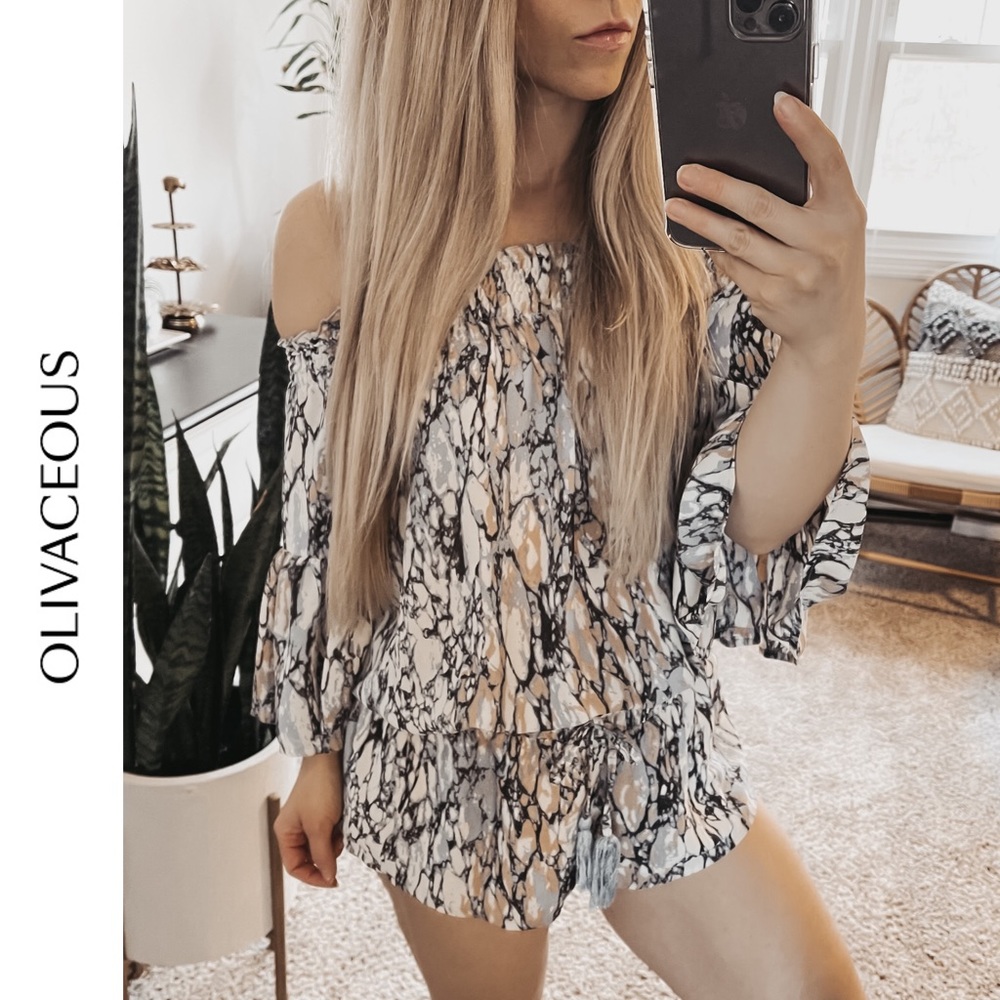 Olivaceous | Off-the-Shoulder Coverup Romper - Picture 1 of 9